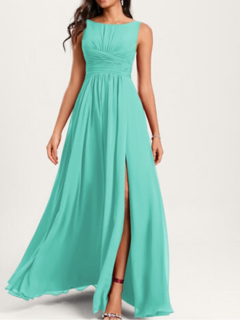 JJs House Mint Green Sleeveless Chiffon Maxi Dress with Side Slit